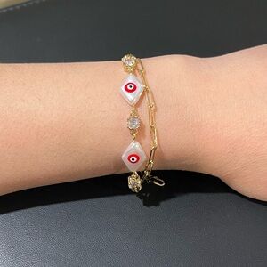 Red evil eye double strand bracelet